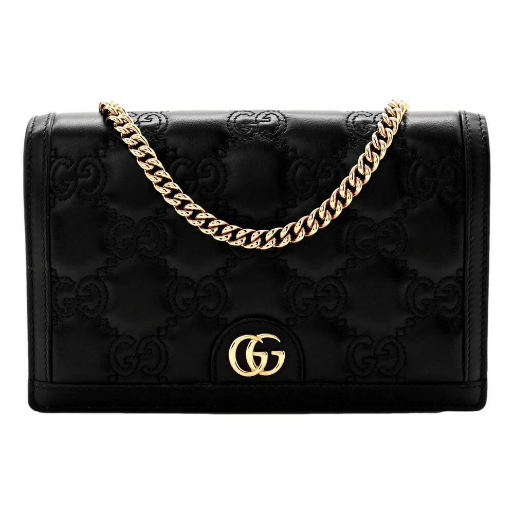 NEW GUCCI women's gg matelasse leather chain wallet shoulder bag in black